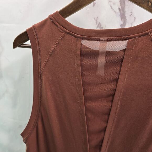 Fabletics Tank Top Womens XS Copper Rust Slit Open Back Longline Mesh High Neck - Picture 6 of 9